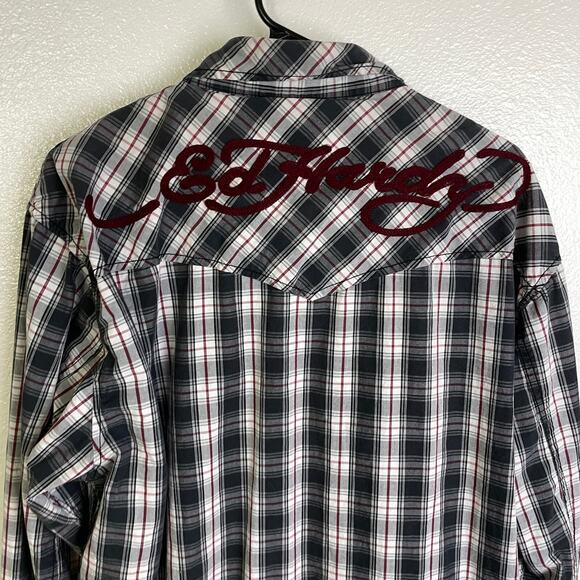 Ed Hardy Mens Shirt 2XL Plaid Multi Long Sleeve Button Up Embroidered Casual Y2K - Picture 9 of 12
